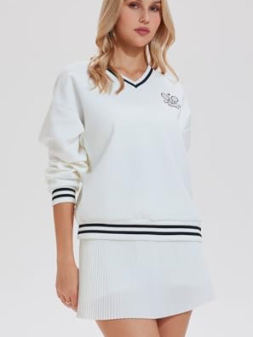 Women 2 Piece Tennis Skirt Set Athletic Sweater Skort Y2K Preppy Lounge - Picture 5 of 6